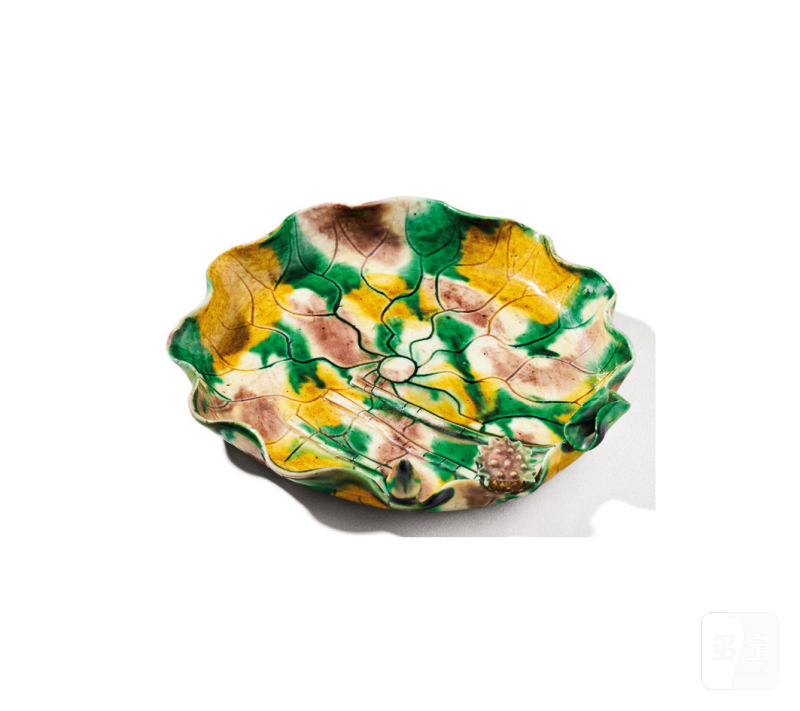 清康熙  虎皮三彩荷叶洗